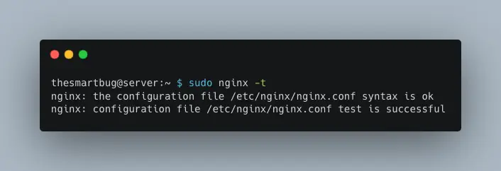 Output of nginx configuration file test